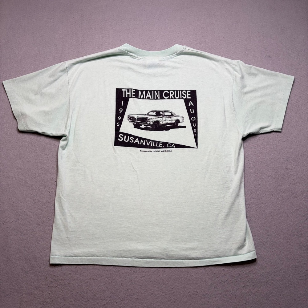 Hanes T-Shirt Mens XL Green 1995 The Main Cruise Susanville CA Car Graphic 90s